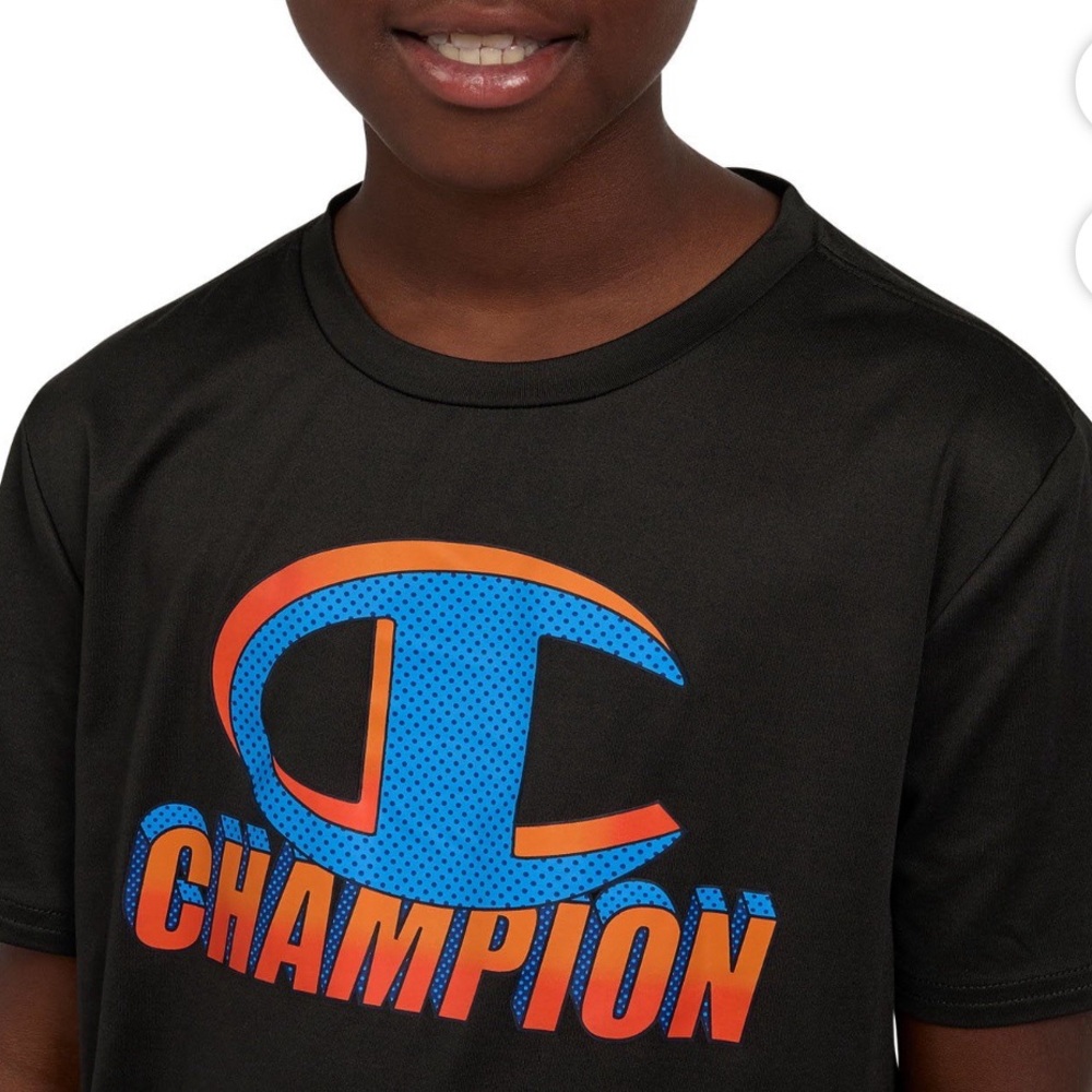 Champion Kids Black Tee with Blue and Orange Logo - Picture 2 of 6